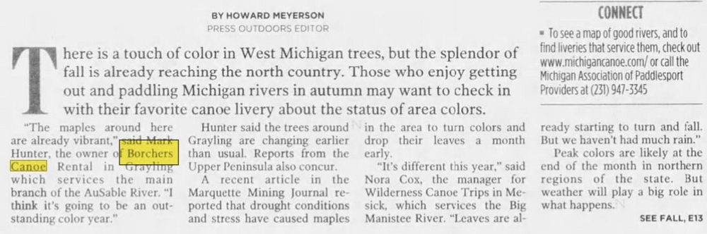 Borchers AuSable Canoe & Kayak - Sep 09 2005 Article (newer photo)